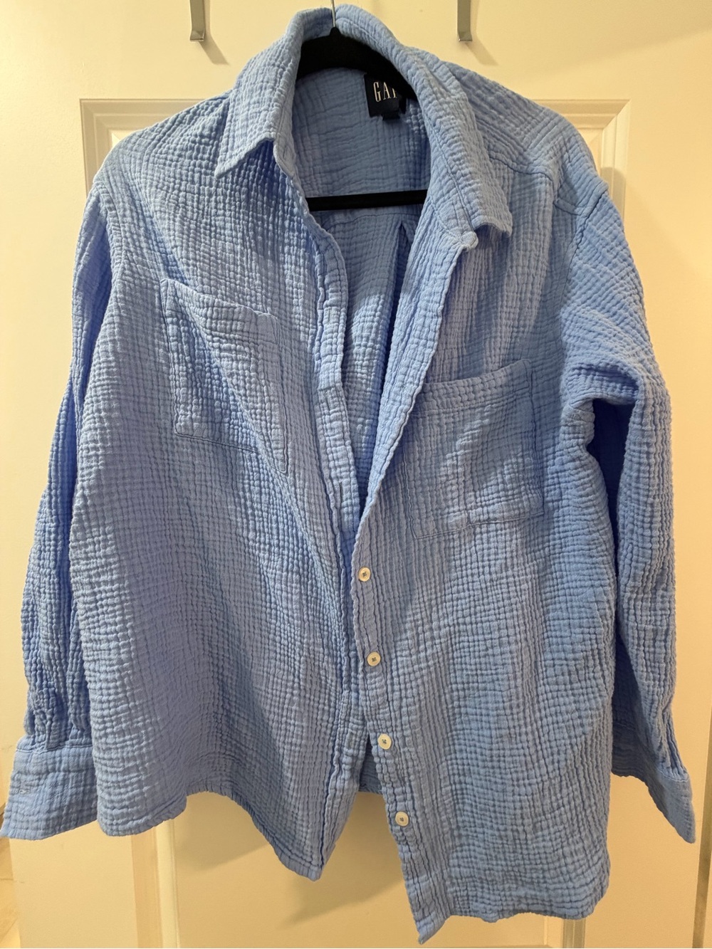 GAP Sky Blue Crinkled Cotton Button-Down Shirt
